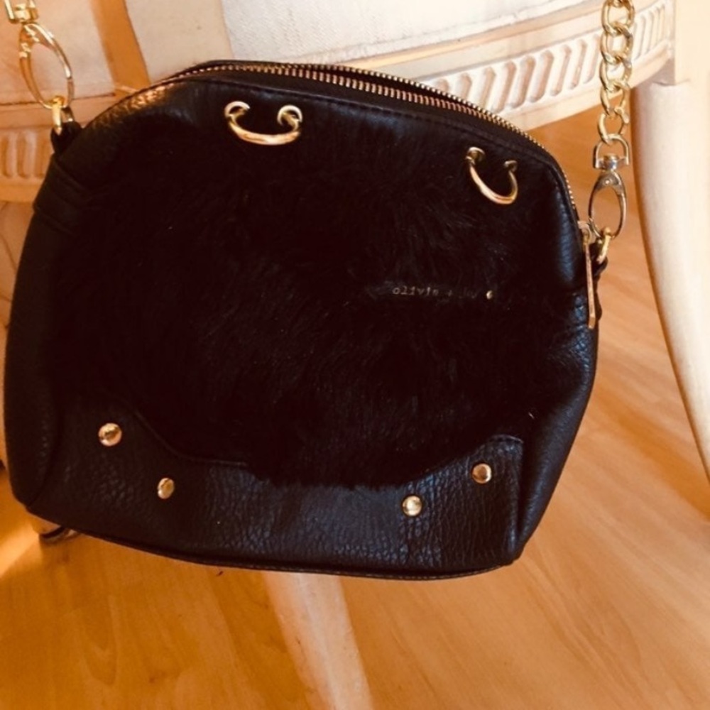 Black Fur-Trimmed Women's Bag